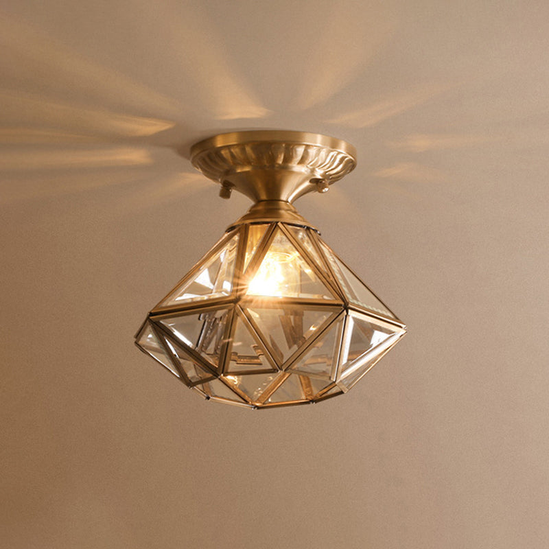 Lámpara de techo tradicional para dormitorio Diamond/Star - Vidrio transparente, montaje empotrado de latón de 1 luz