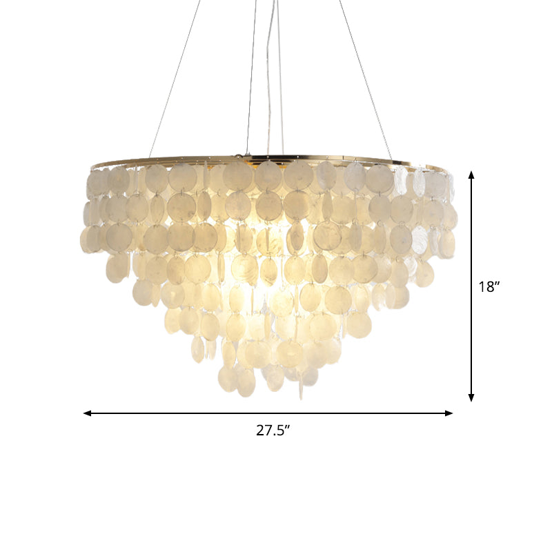 Modern Shell Tiered Chandelier Pendant Light - 4 Lights - White - Dia Sizes: 15
