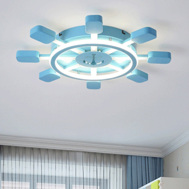 Blue Rudder Flush Mount Light: Nautical Style for Boys Bedroom