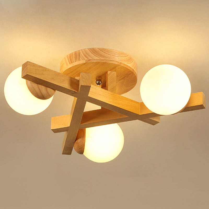 Modern Wooden Crossed Lines Flush Mount Light Fixture with Multi-bulbs for Bedroom Ceiling
