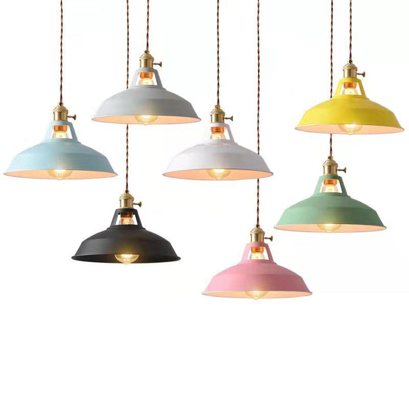 Illuminazione a sospensione a 1 luce in metallo con paralume industriale Macarons per ristorante