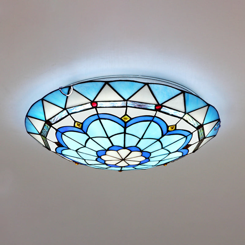 Vintage Stained Glass Flush Mount Ceiling Light in Blue - 12