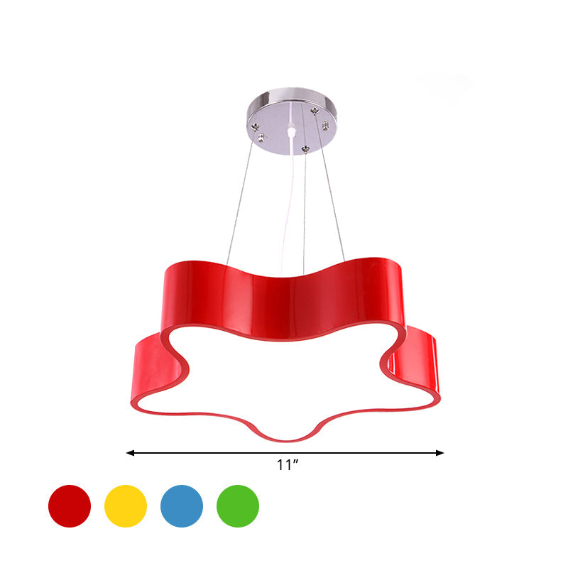 Lámpara colgante LED para centro de cuidado infantil, colgante en forma de gota con acabado rojo/verde/amarillo y pantalla acrílica de estrella, 11