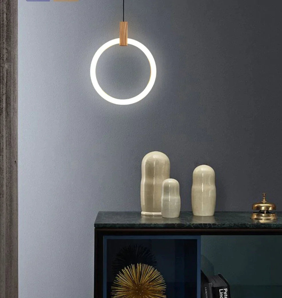 Anillos de acrílico de hierro de madera nórdico LED, lámpara LED DIY, luz LED, luces colgantes, lámpara colgante, luz colgante para vestíbulo de comedor