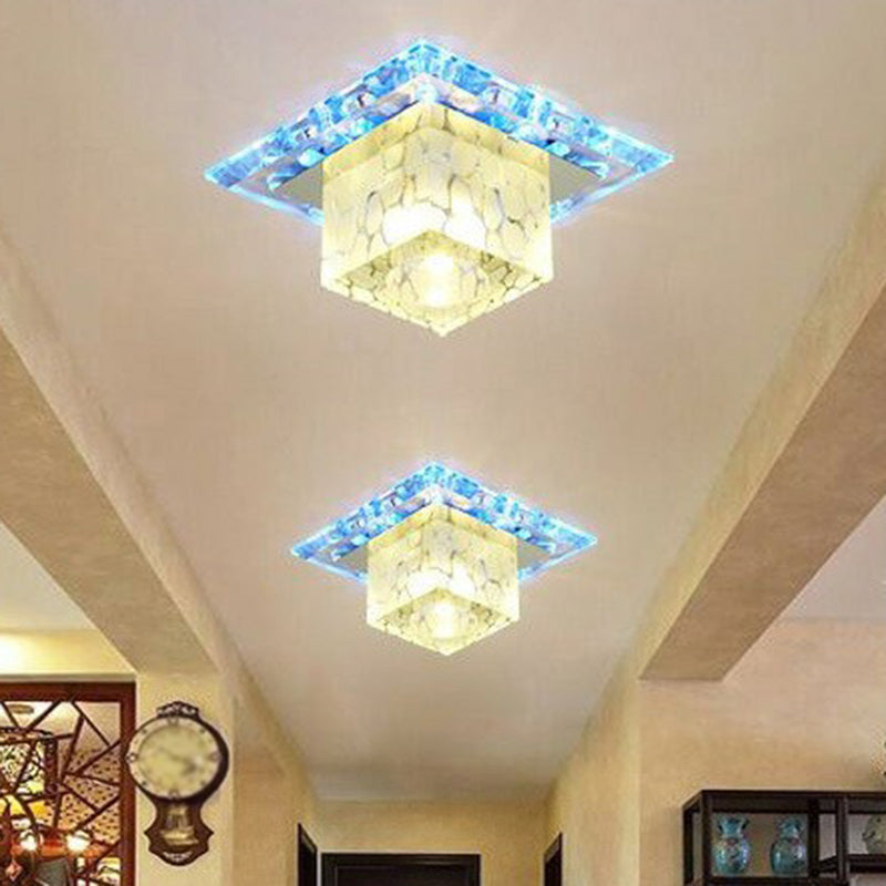 Lampada da soffitto minimalista a LED per corridoio con paralume in cristallo cubico - Luce trasparente per montaggio a incasso