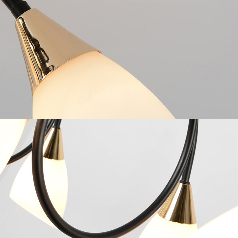 Vintage Black Cup Chandelier Light - 6/8/10 Lights, White Glass, LED Pendant Lamp with Linear Design