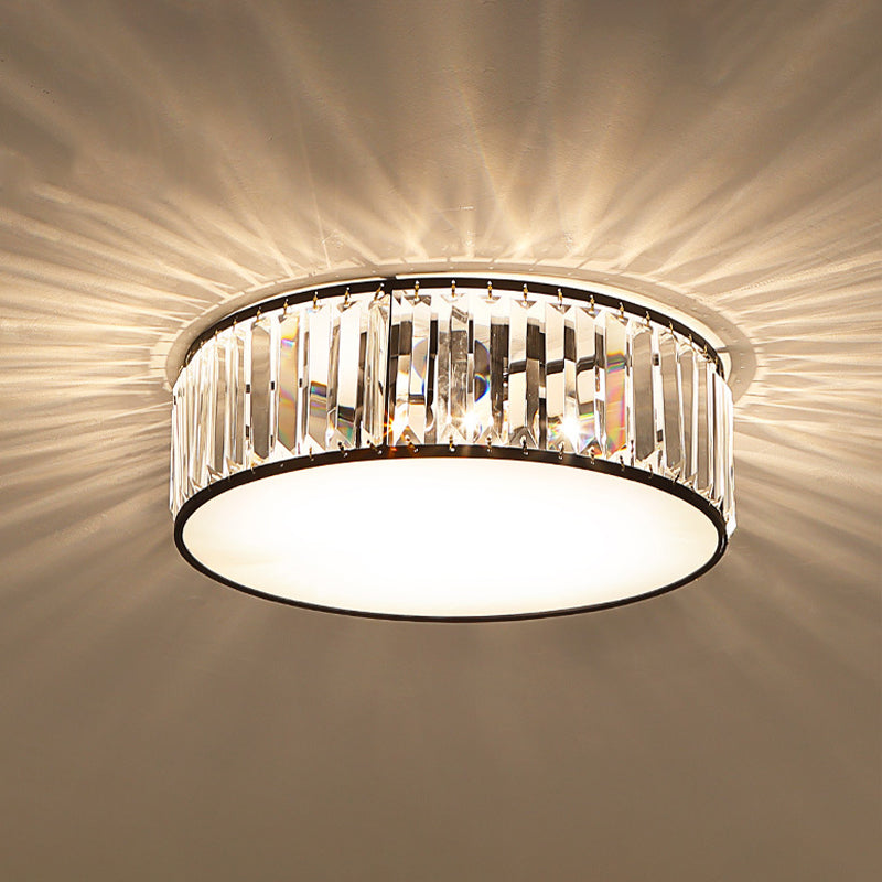 Eenvoudige trommel-inbouwlamp met kristallen schaduw - Zwart/brons 3/4/5-lichtarmatuur voor slaapkamers
