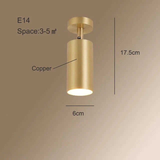 Lampe de plafond moderne Foyer cuivre spot salon Led en laiton lumière chambre appliques couloir Lustre plafonniers balcon