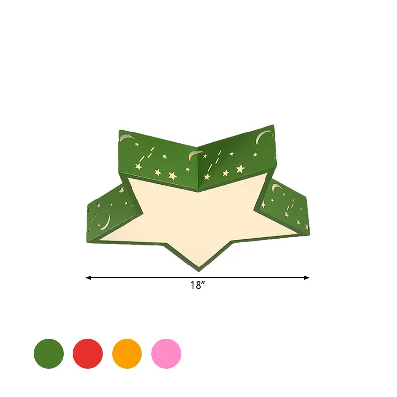 Kids Bedroom Metallic Star Flush Ceiling Light in Macaron Red, Green, and Pink - LED Flushmount Lighting, 18