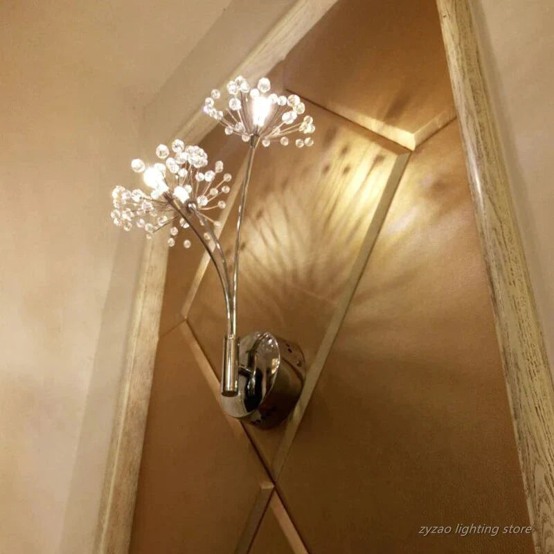 Nordic Creatieve Kristallen Bloem Paardebloem Wandlampen voor Badkamer Slaapkamer Bedlampje Woonkamer