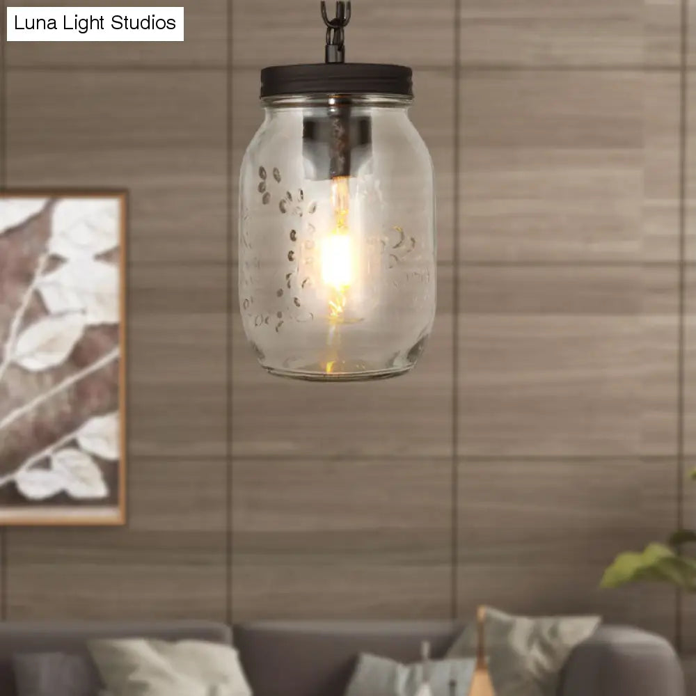 Klasyczna wisząca lampa sufitowa Mason Jar w kolorze czarnym