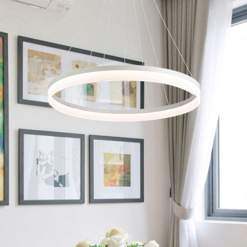Modern Round LED Chandelier Pendant - Acrylic 1/2/3-Light Ceiling Light Fixture in Black/White/Gold - Warm/White Light