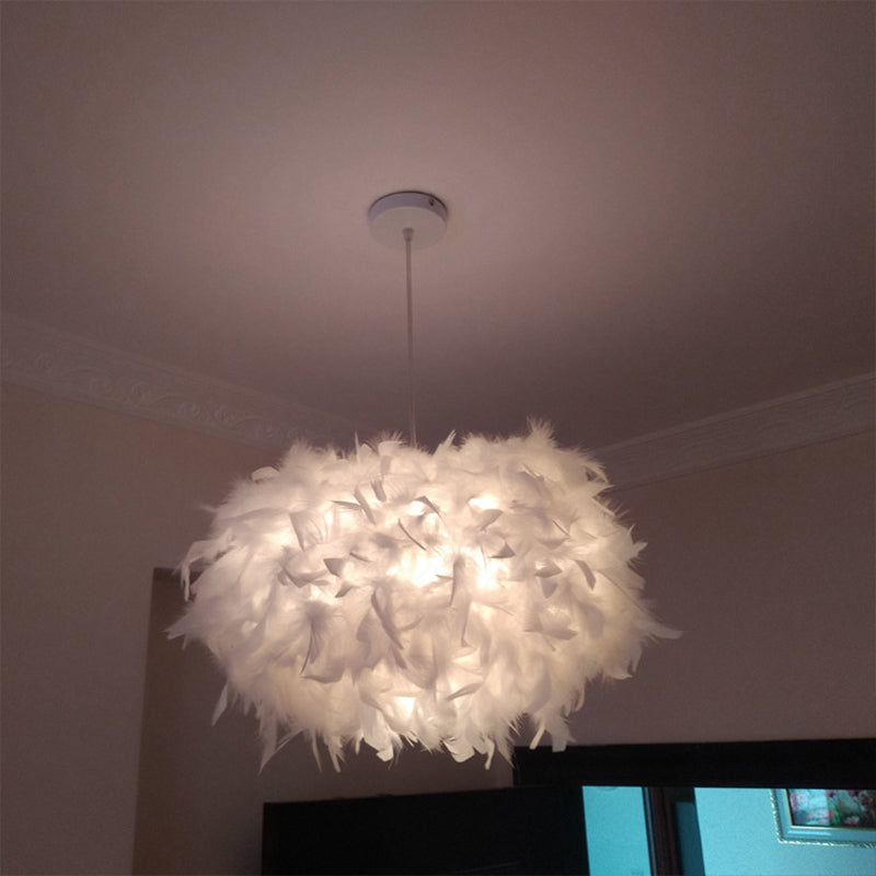 Modern Spherical Feather Pendant Light Fixture - White, 1-Bulb, 18