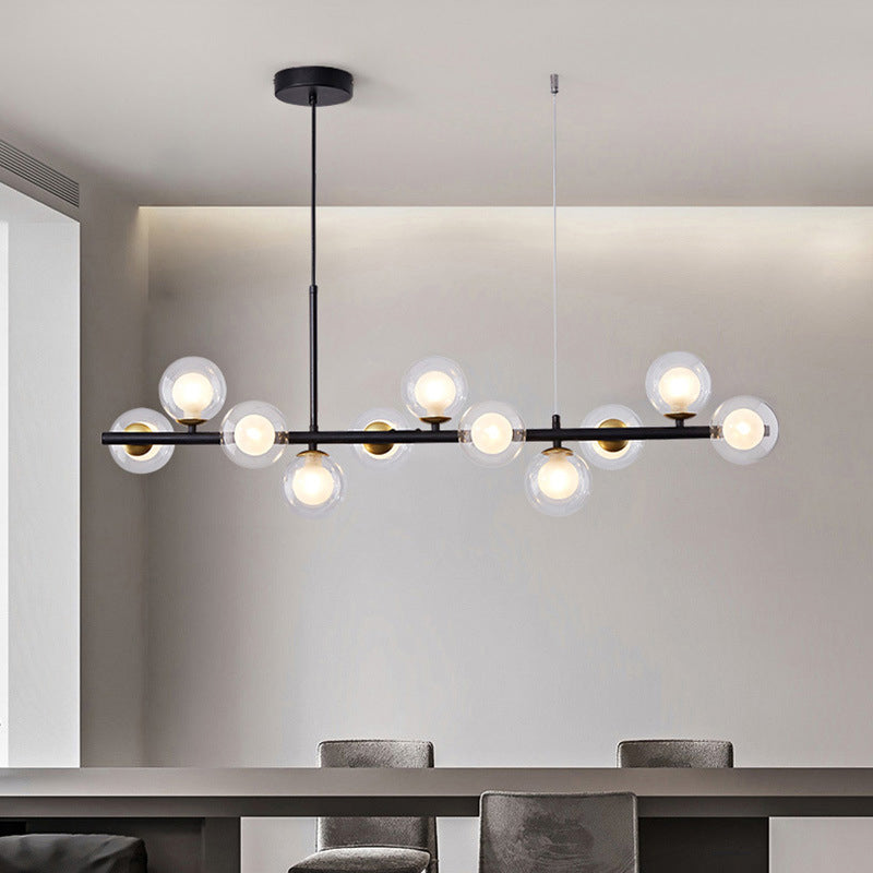 Lampada a sospensione postmoderna con sfera di vetro per cucina - Diversi colori e finitura oro/nera - 7/9/11 luci