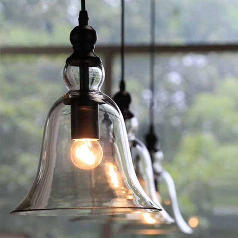 Lampada a sospensione a soffitto singolo nero Apparecchio di illuminazione a sospensione in vetro trasparente con campana rustica