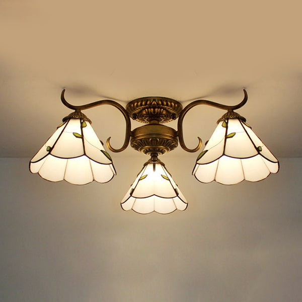 Stained Glass Vintage Ceiling Light - 3-Light Semi Flushmount in Beige/Yellow/Purple/Clear/Blue-Pink/Blue-White/Green-White - Perfect for Bedroom
