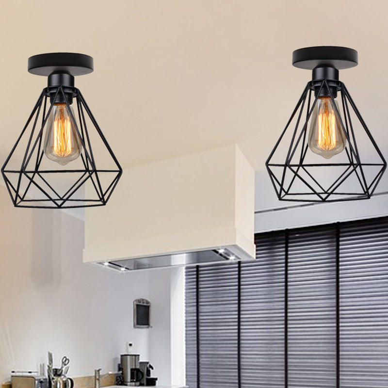 Retro enkele Black Diamond badkamerplafondlamp - halfverzonken montage
