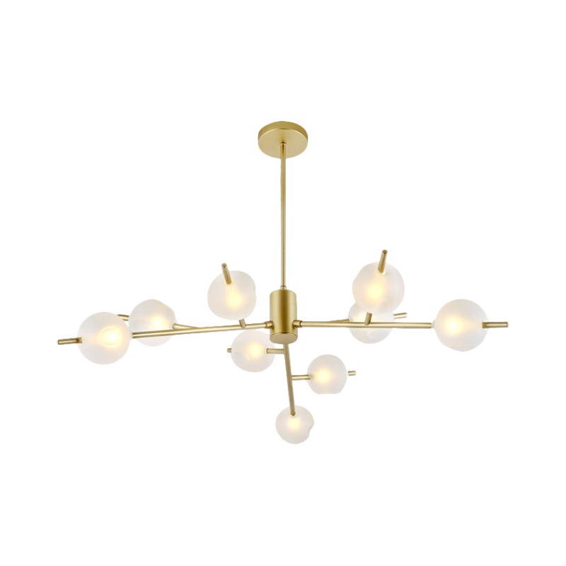 Frosted Glass Ball Chandelier - 9-Light Pendant Lamp in Black/Gold
