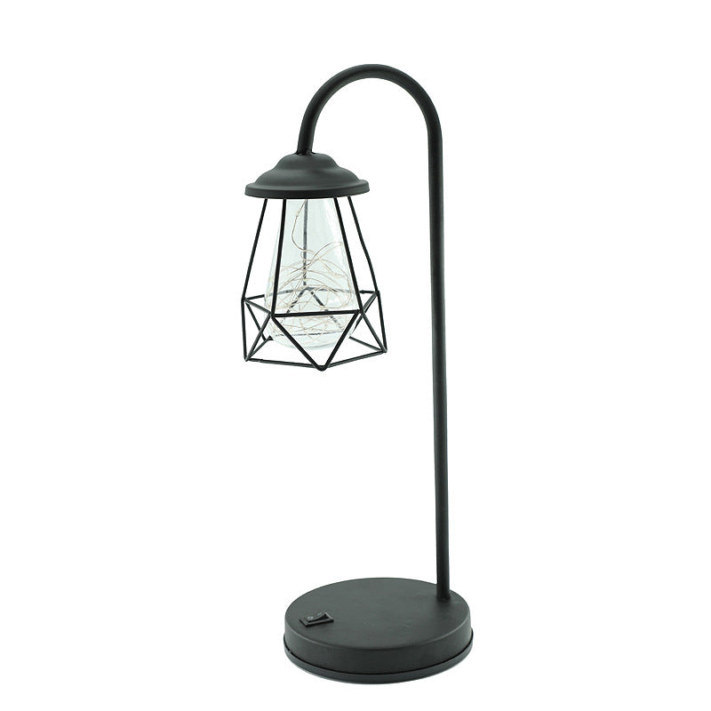 Zwart metalen LED-zwanenhals-tafellamp met draadkooi in retrostijl