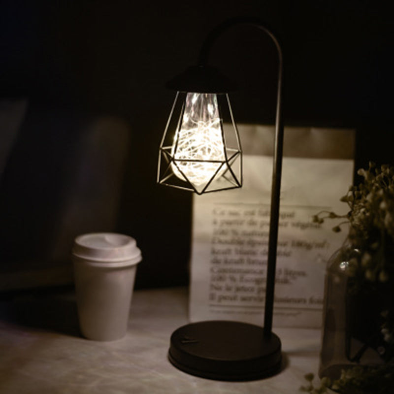 Zwart metalen LED-zwanenhals-tafellamp met draadkooi in retrostijl
