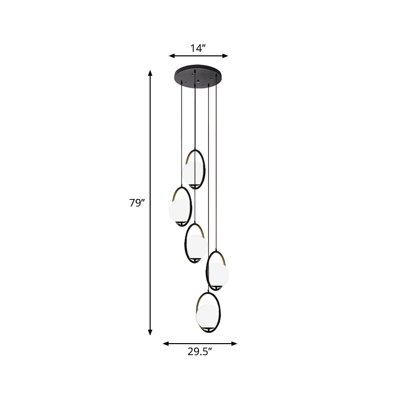 Lampadario multiluce Black Globe Lampadario semplice in vetro per scale