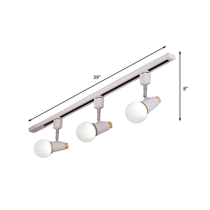 Industriële metalen lineaire plafondlamp - 3/4-kops verstelbare semi-inbouwrailarmatuur met komvormige kap in zwart/wit