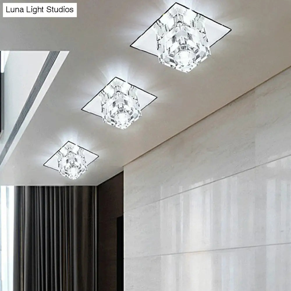 Minimalistische LED-Deckenleuchte mit Karomuster – klare Kristallwürfel-Unterputzleuchte für Wohnzimmer