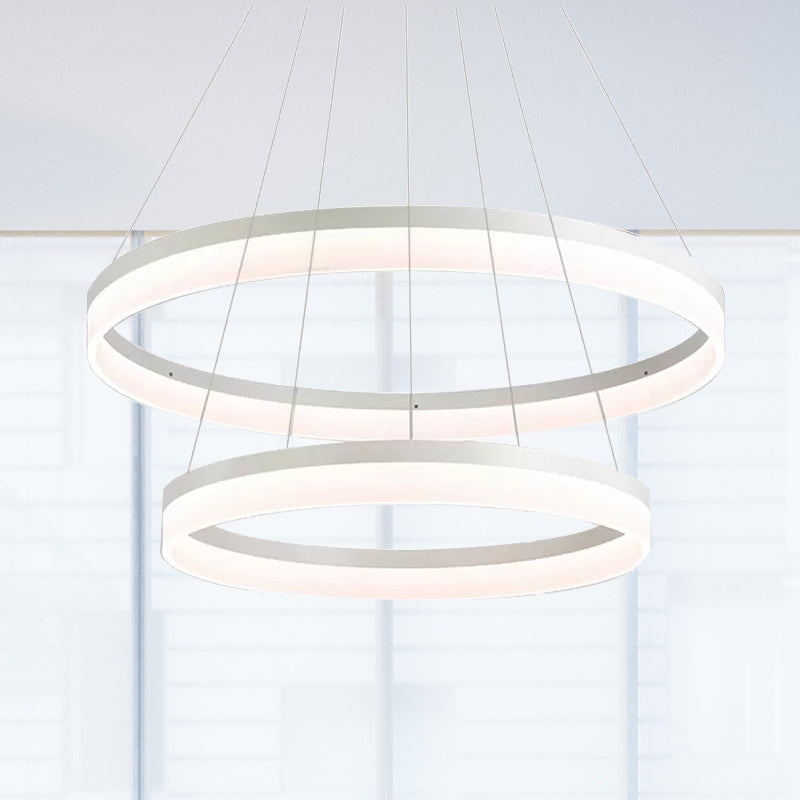 Modern Round LED Chandelier Pendant - Acrylic 1/2/3-Light Ceiling Light Fixture in Black/White/Gold - Warm/White Light