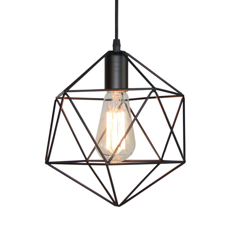 Lampe suspendue à cage géométrique à 1 lumière, lampe suspendue industrielle en métal noir/or pour îlot de cuisine