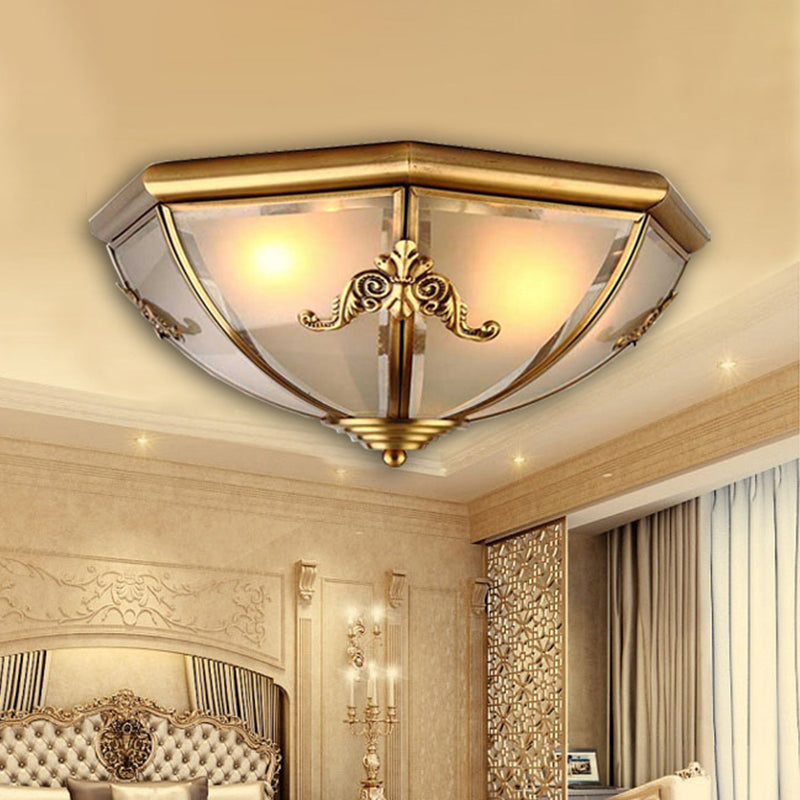 Mosiężna lampa sufitowa do montażu podtynkowego z kloszem z opalowego szkła – mała/średnia/duża, 2/3/6 lamp – klasyczny design