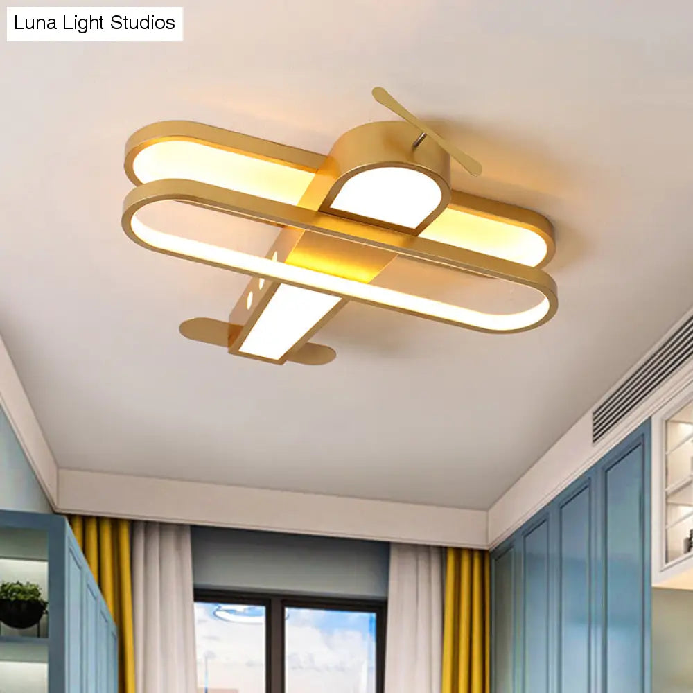 Vuela alto con el helicóptero: luz LED empotrada de aluminio dorado para dormitorio infantil