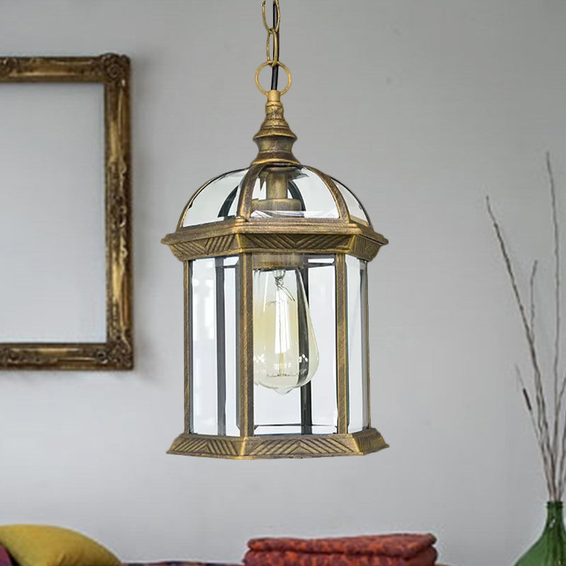 Vintage Lantern Ceiling Hanging Light with Clear Glass Shade - Black/Bronze/Gold - 1 Bulb - Outdoor Lighting - 8