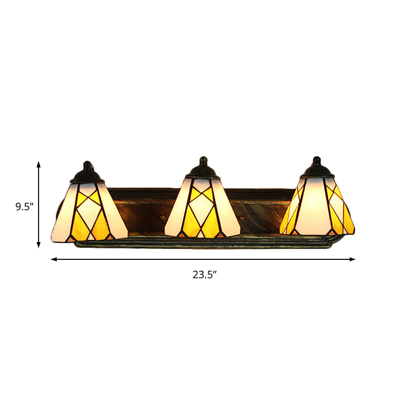 Tiffany Cone wandlamp met 3 geel/amberkleurige glazen schanskoppen - Perfect voor gangverlichting