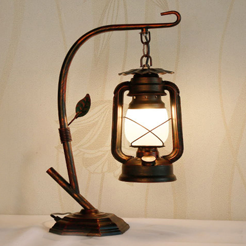 Rustic Industrial Hanging Nightstand Lantern - Vintage Iron Kerosene Table Lamp for Bedside