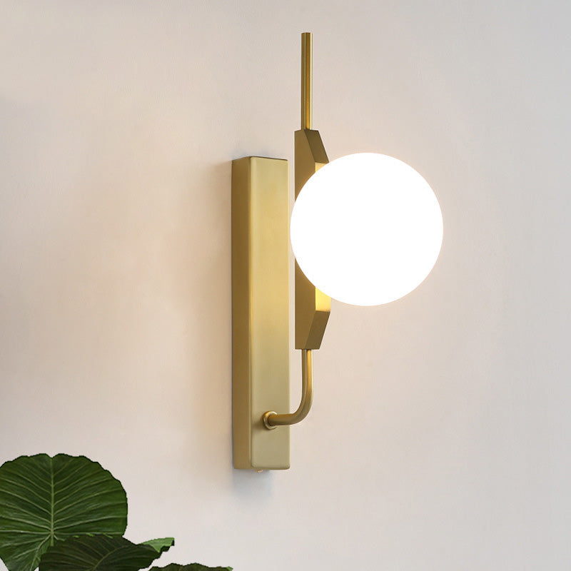 Gold Wall Sconce with White/Amber/Smoke Gray Glass Orb - Modern Bedroom Light Fixture