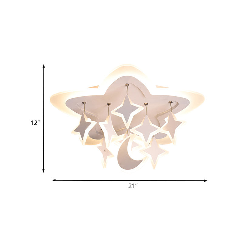 Starry Kids Room LED Ceiling Light with Acrylic Cartoon Design in Warm/White – Flush Mount Lamp in White