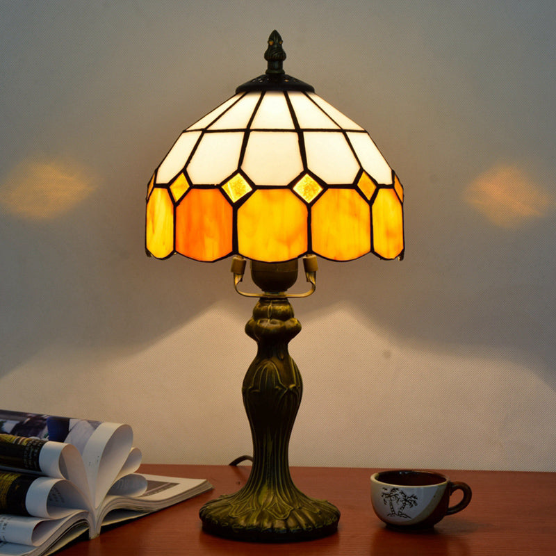 Stained Art Glass Dome Table Lamp - Unique Nightstand Lighting for Living Room Décor
