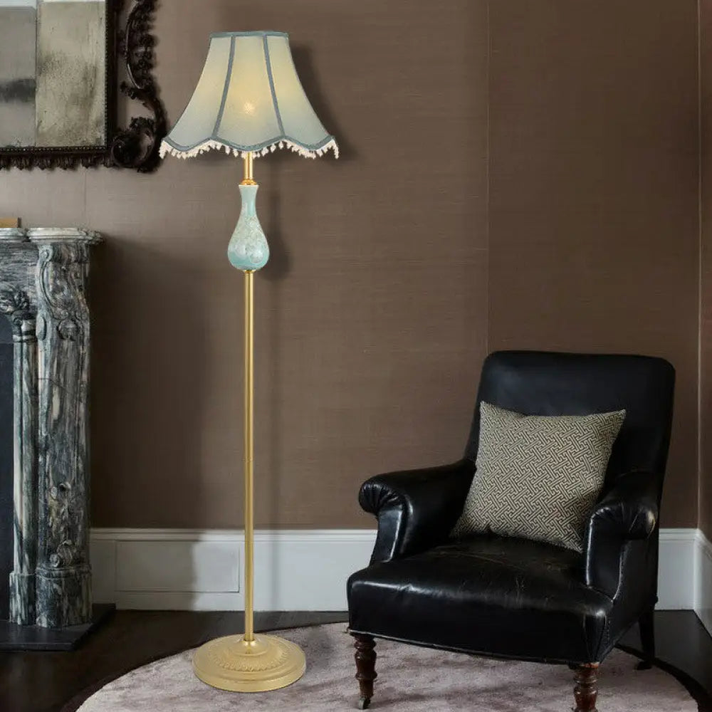 Traditional Bell Shade Fabric Standing Lamp with Foot Switch - Elegant Living Room Floor Light