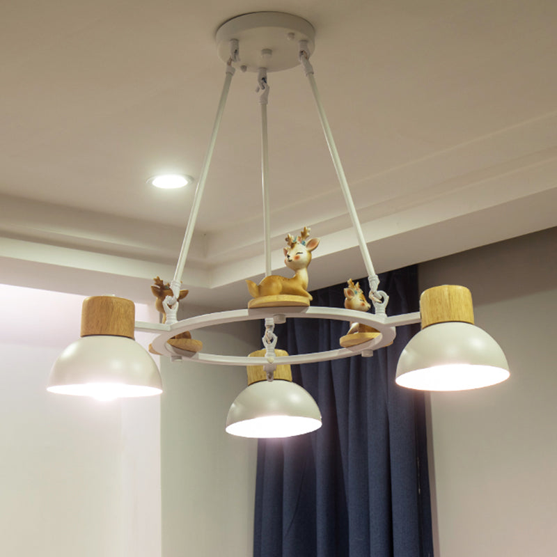 Lustre suspendu en forme de dôme pour enfants : éclairage à suspension en métal à 3/6 lumières avec décor de cerf/cheval en noir/blanc