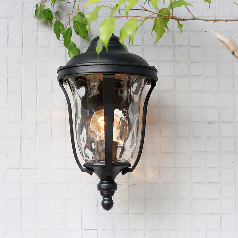 Industrial Glass Wall Lamp with Dimpled Urn Design - Single Bulb Outdoor Sconce in Black, 3 Sizes Available