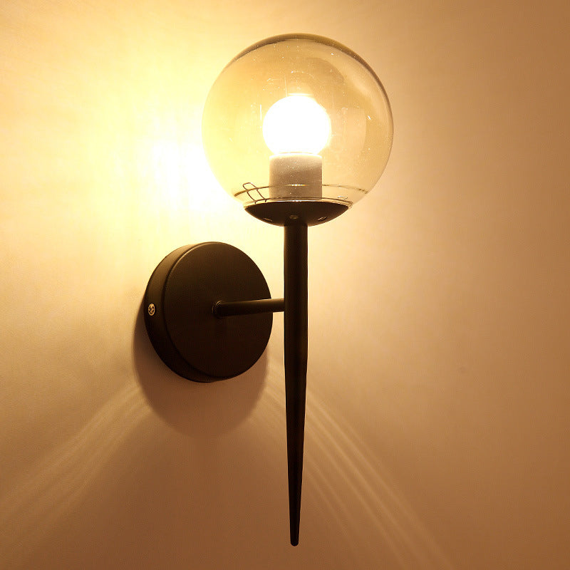 Clear Glass Mini Sphere Wall Lamp - Minimalist Living Room Sconce with Pencil Arm in Black/Gold