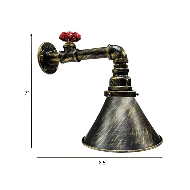 Vintage Industrial Iron Bronze Sconce with Red Valve Deco - 1-Head Wall Lamp Fixture