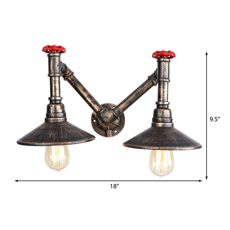 Vintage Style Metallic Wall Lamp Fixture | Antique Bronze Sconce Light | Saucer Shade Restaurant 2-Head Design
