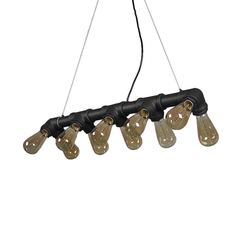 Copper and Black Industrial Kitchen Island Pendant Light with Symmetric Piping and 10 Bulbs