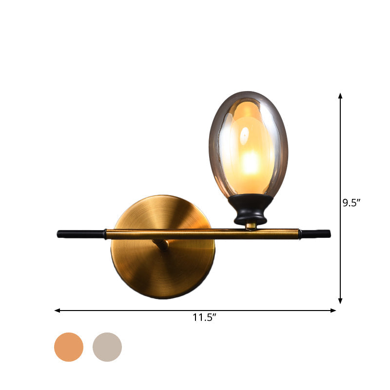 Mid Century Brass Wall Lamp with Dual Oval Clear/Amber Glass Shade