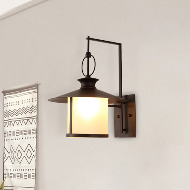 Opal Glass Sconce Light Vintage Royal Black Cone/Cylinder Outdoor Wall Lamp with One Bulb