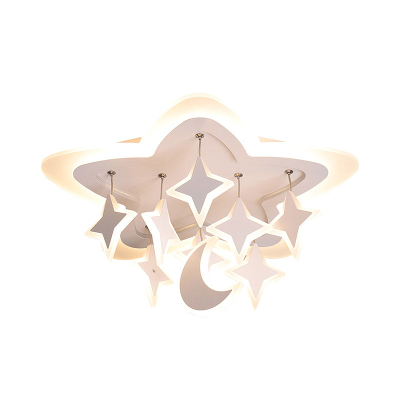Starry Kids Room LED Ceiling Light with Acrylic Cartoon Design in Warm/White – Flush Mount Lamp in White
