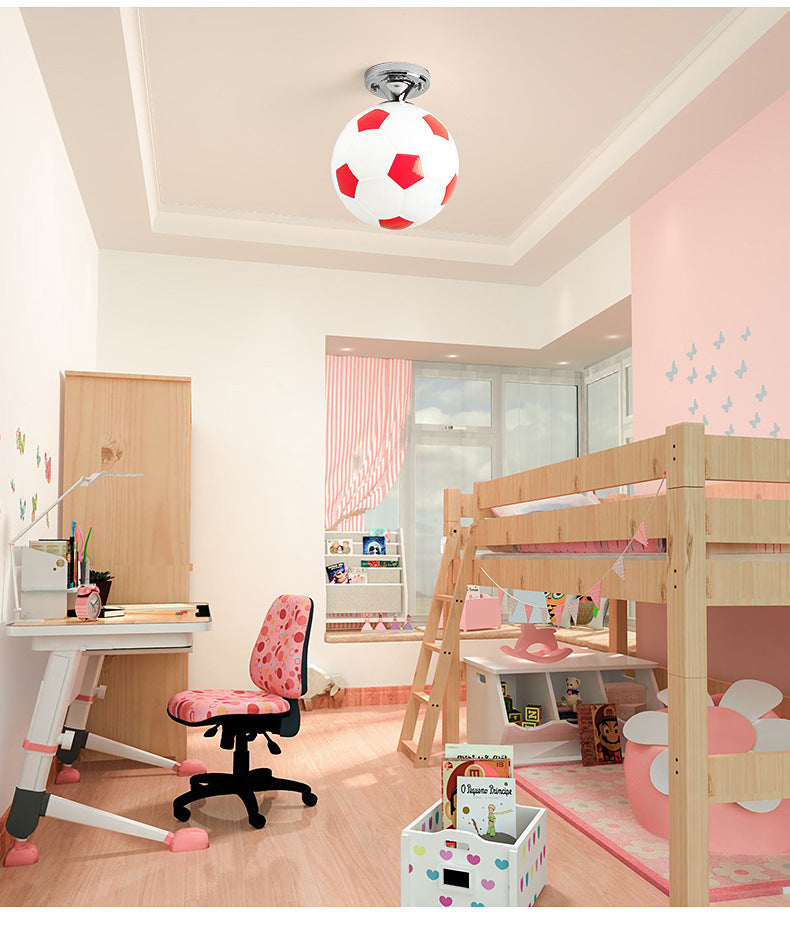 Kids' Football Ceiling Mounted Fixture - Close to Ceiling Lighting for Bedroom with Glass Style
