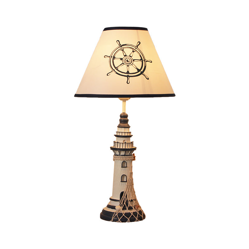 Lampe de table en résine pour enfants – Veilleuse phare rouge/bleu foncé avec télécommande et variateur d'intensité