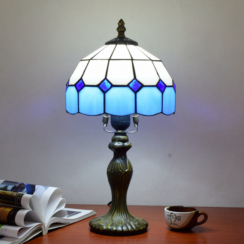 Stained Art Glass Dome Table Lamp - Unique Nightstand Lighting for Living Room Décor